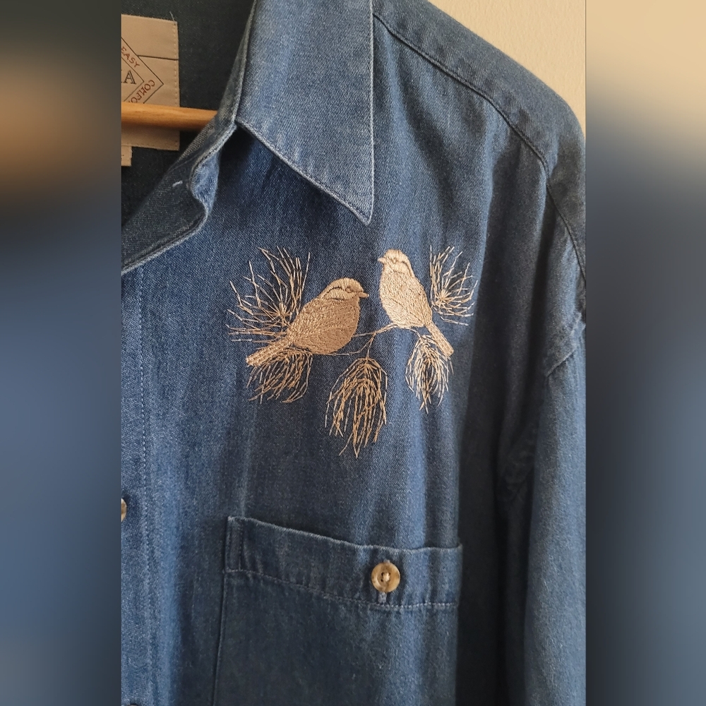 Vtg AXXA Embroidered Denim Button Down, Women's 16, Blue Jean - Picture 2 of 8